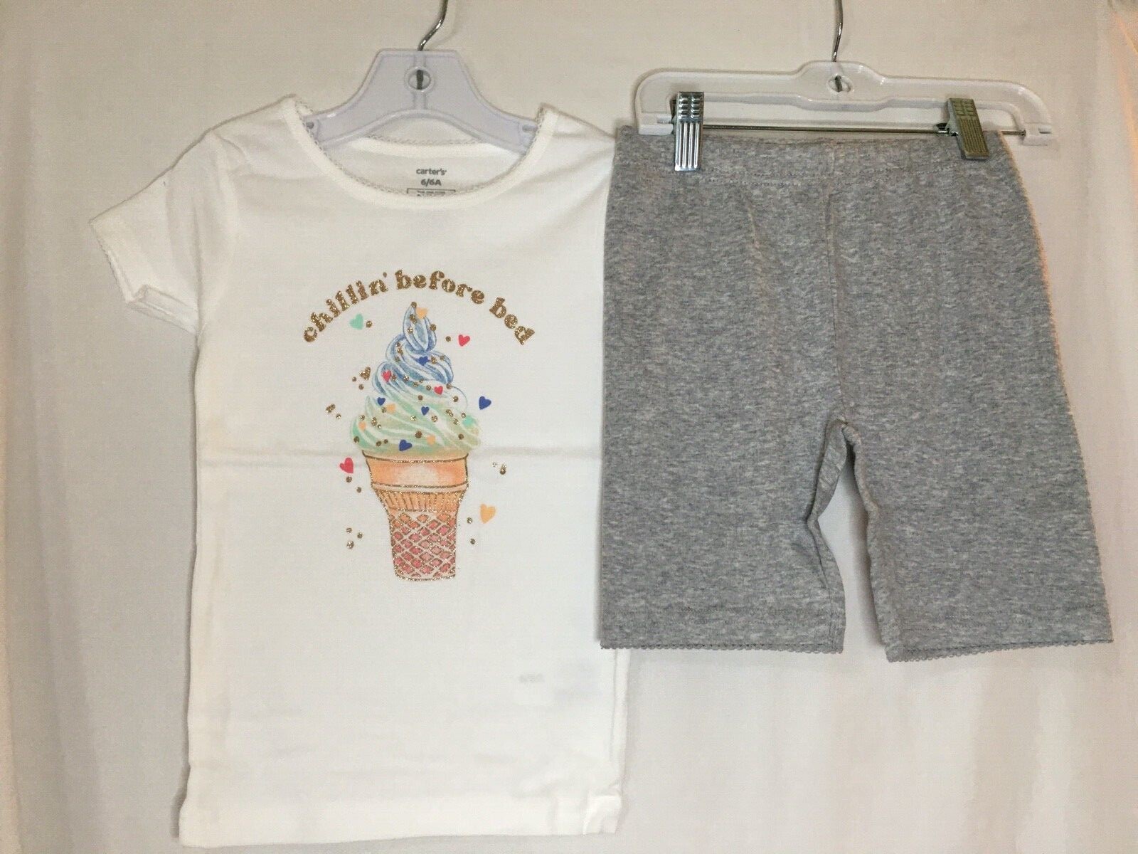 New Carter’s Girls Ice Cream Pajama Set Snug fit Short Sleeve Shorts many size