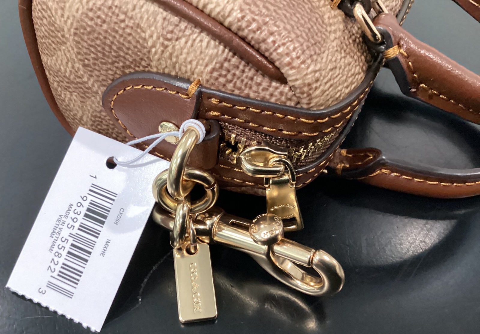 Coach Mini Rowan Bag Charm 3.75″ x 2.5″ x 2.25″ CX068 Signature Canvas Leather