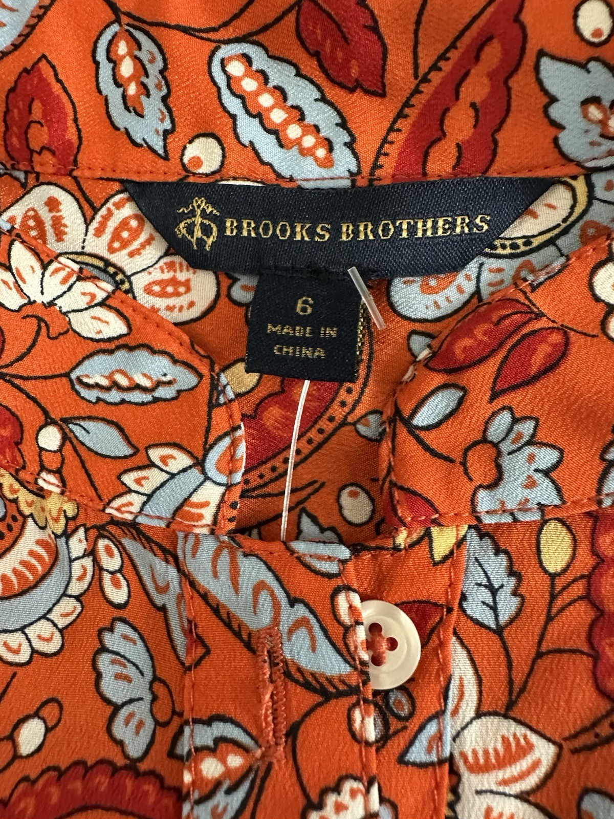 Brooks Brothers Sz 6 Orange Floral Paisley Button Front Sleeveless Top Blouse