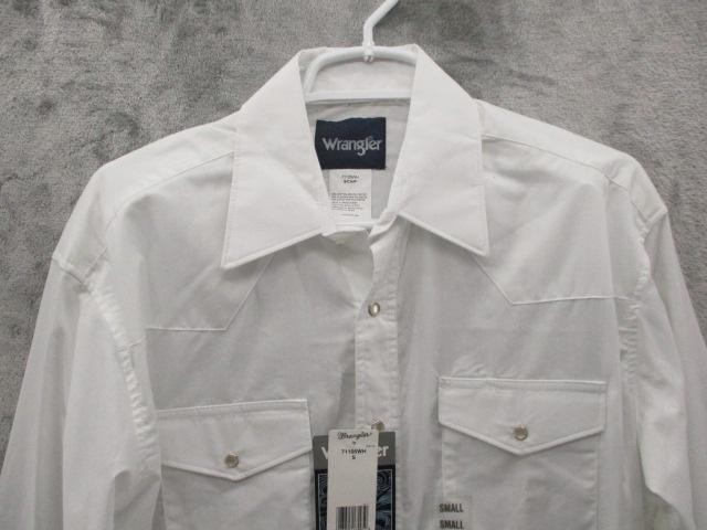 NEW Wrangler Shirt Mens Small White Long Sleeve Western Pearl Snap Classic Fit
