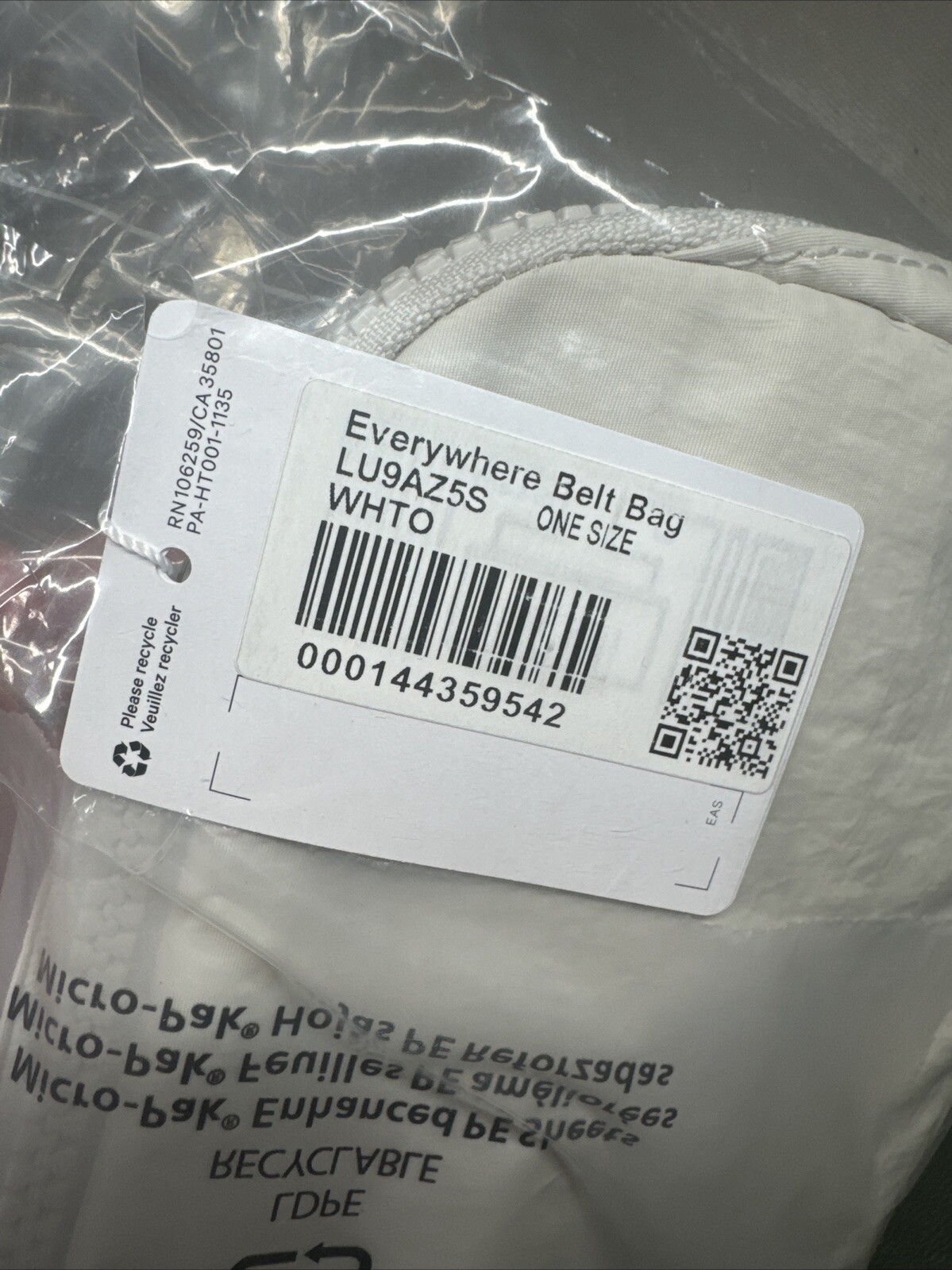 NWT LULULEMON EVERYWHERE BELT BAG – WHITE OPAL