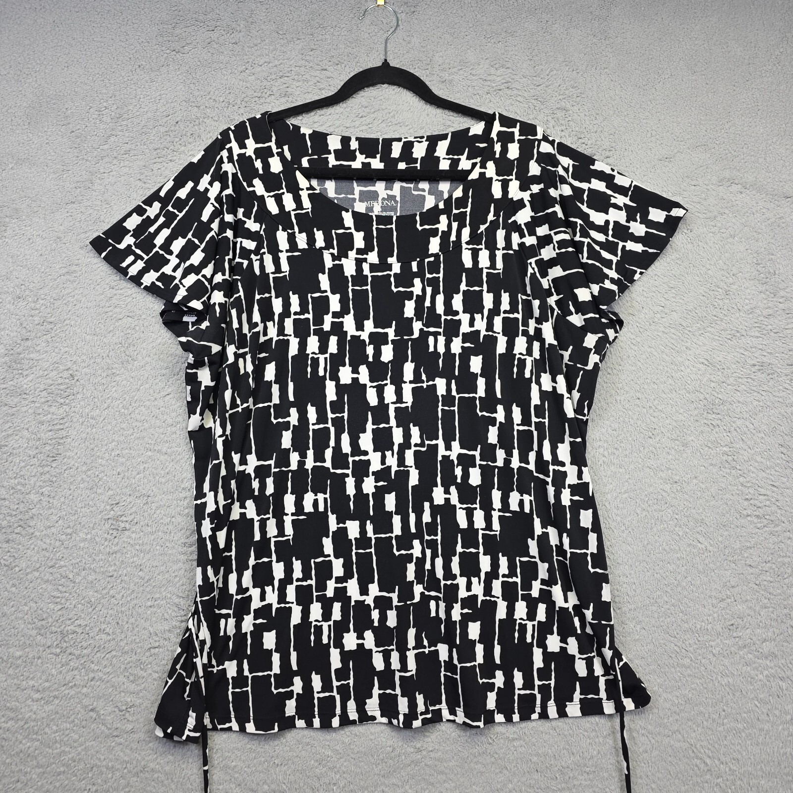 Merona Top Womens Plus 2X Black Abstract Tie Shirt Boho Career Blouse Office