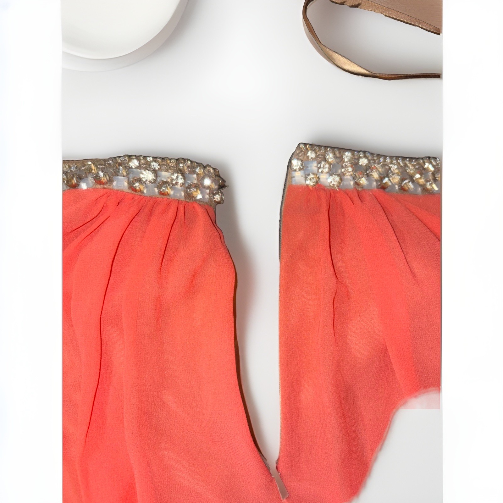 Glamour by Terani Couture Orange Chiffon Beaded Pleated Long A-Line Skirt 6
