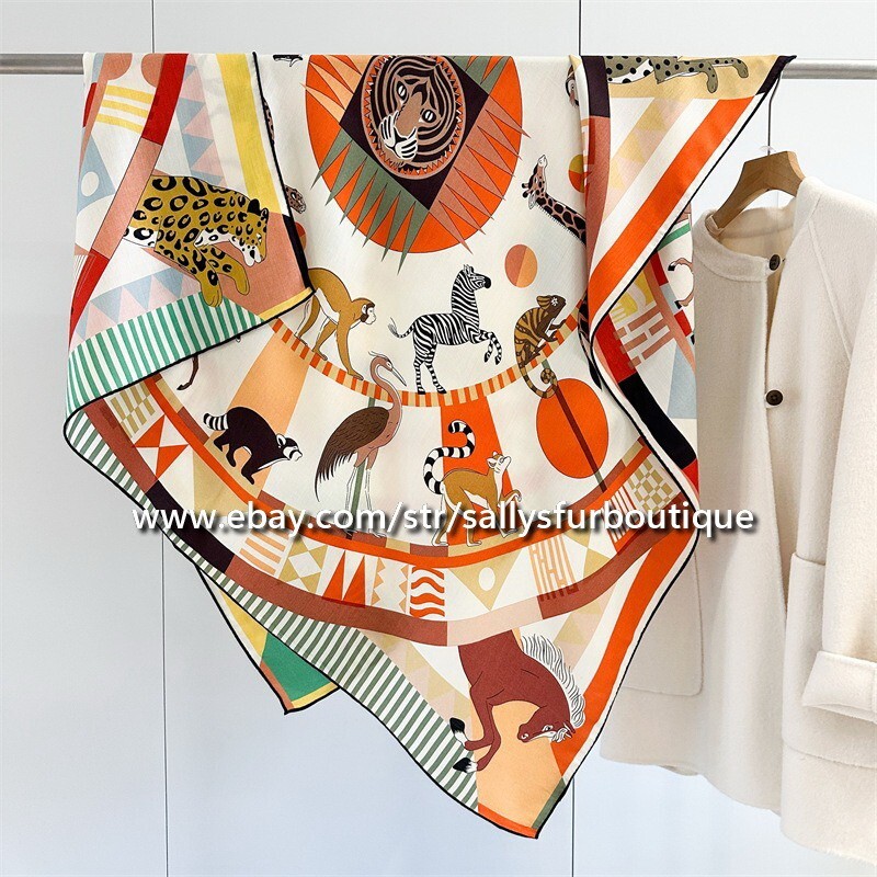 2025 Sallys 70% Cashmere 30% Silk Stole Animal Print Double Face Scarf Shawl 53″