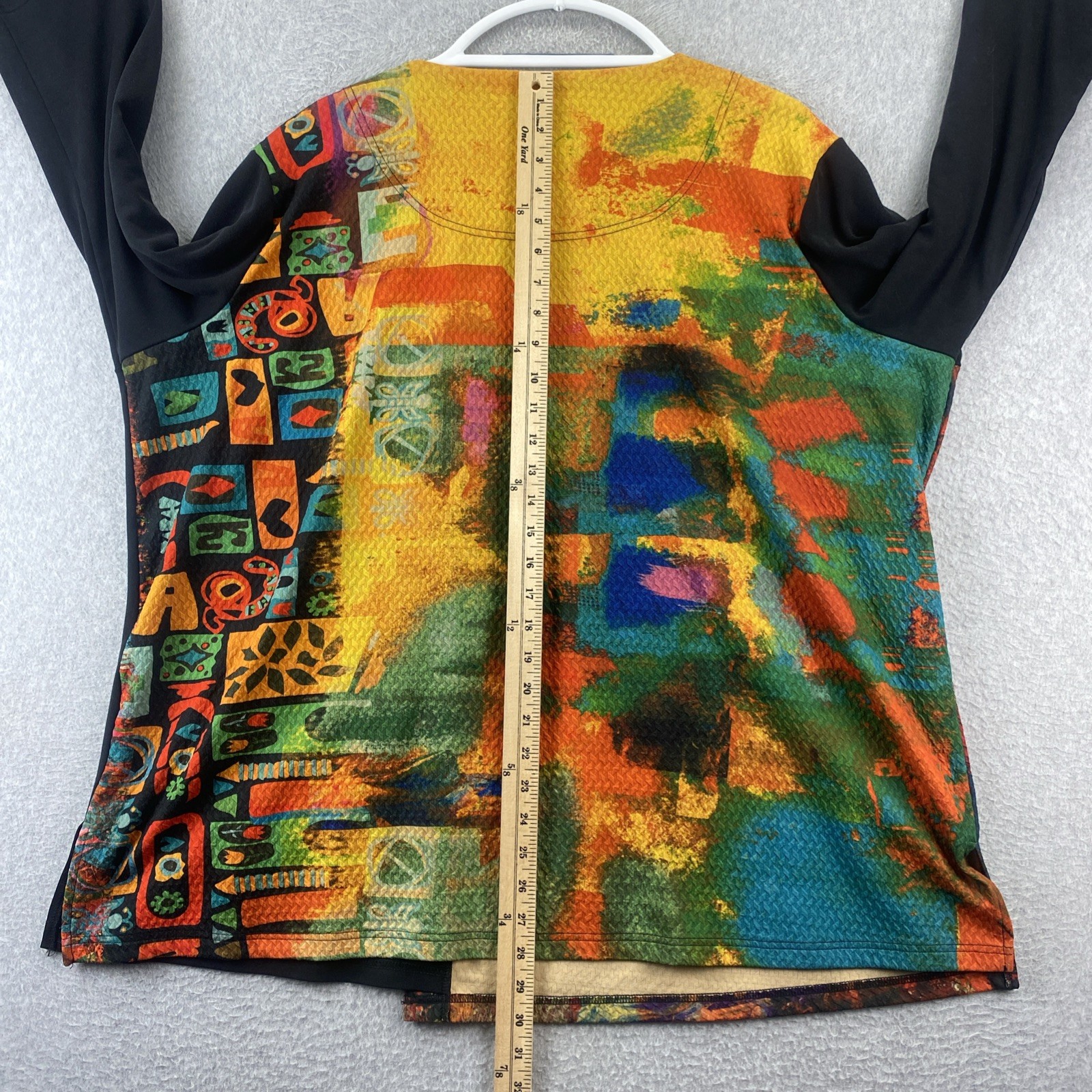 Ali Miles Womens 2X Black Abstract Art Zip Pocket Tunic Top Plus Size
