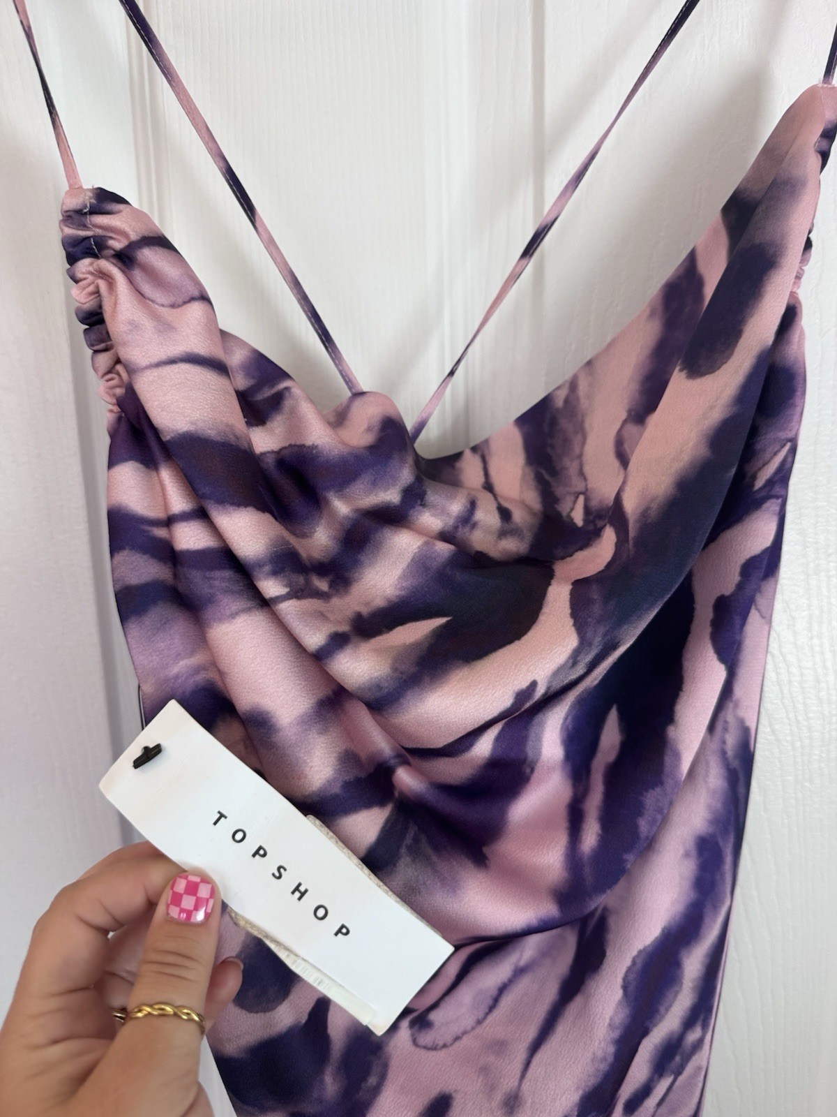 Topshop Purple Swirl Tie Dye Satin Strappy Sexy Slip On Mini Dress Womens 8
