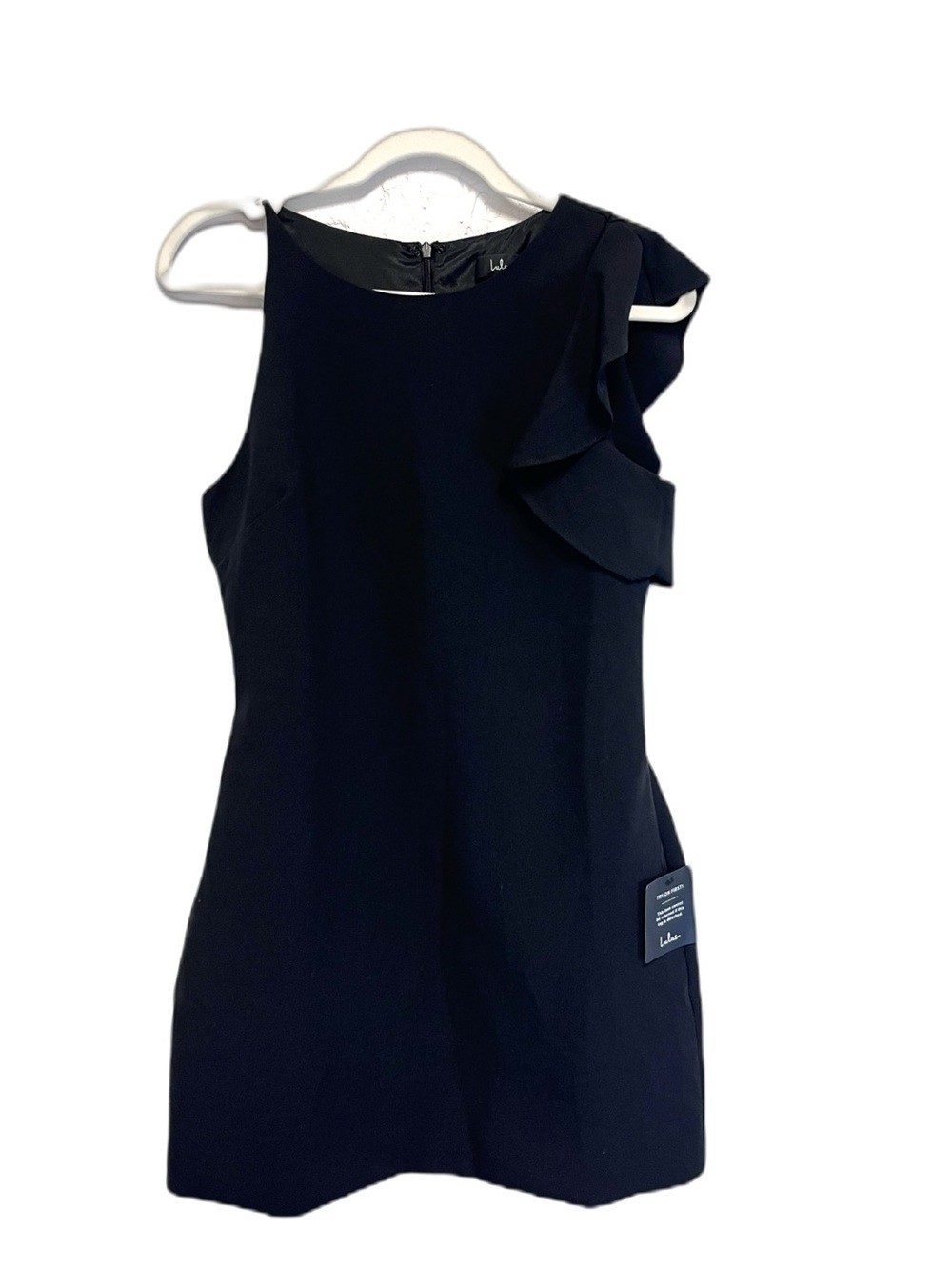 Lulu’s Black One-Shoulder Ruffle Fully Lined Mini Dress