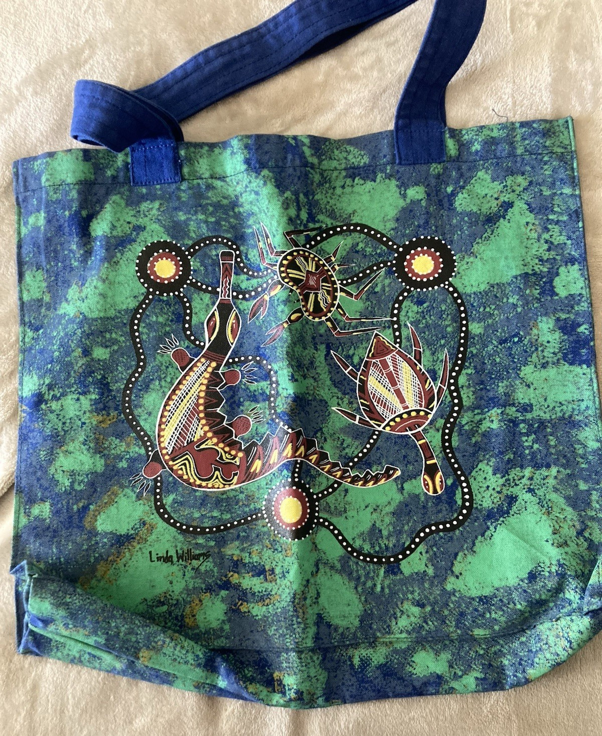 Linda Williams Signed Crab Turtle Platapus Canvas Tote Australia Desert Design