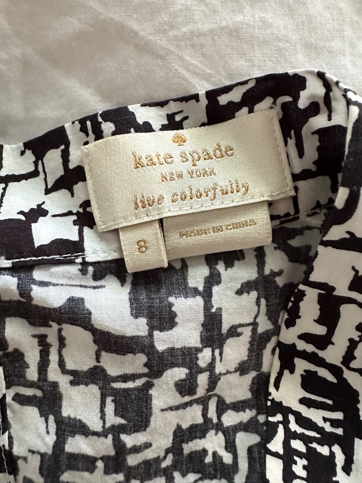 Kate Spade Reade Tie Neck Patterned Blouse in Black/White Size 8