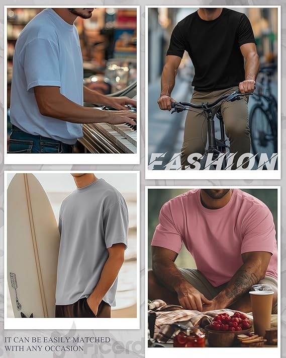 Ficerd 8 Pack Men’s Big and Tall 7XL Shirts Short Sleeve Cotton Tee Crew Neck