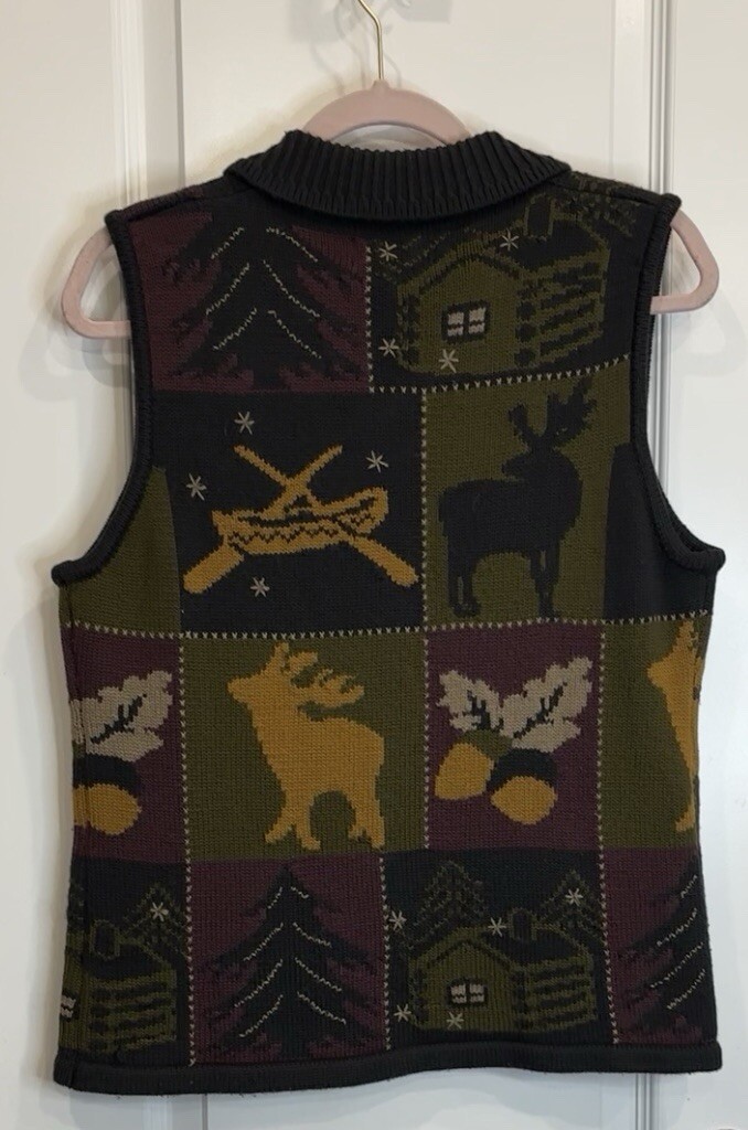 NATURAL REFLECTIONS (VTG) Wool Blend Sweater Vest Med Full Zip Cabincore Nature