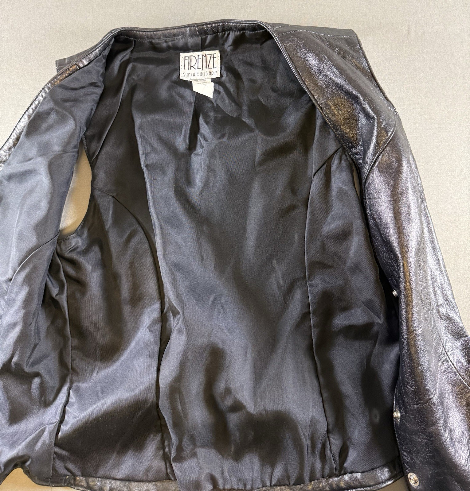 VTG 80s 90s Firenze Santa Barbara Black Leather Vest Moto Goth USA Small