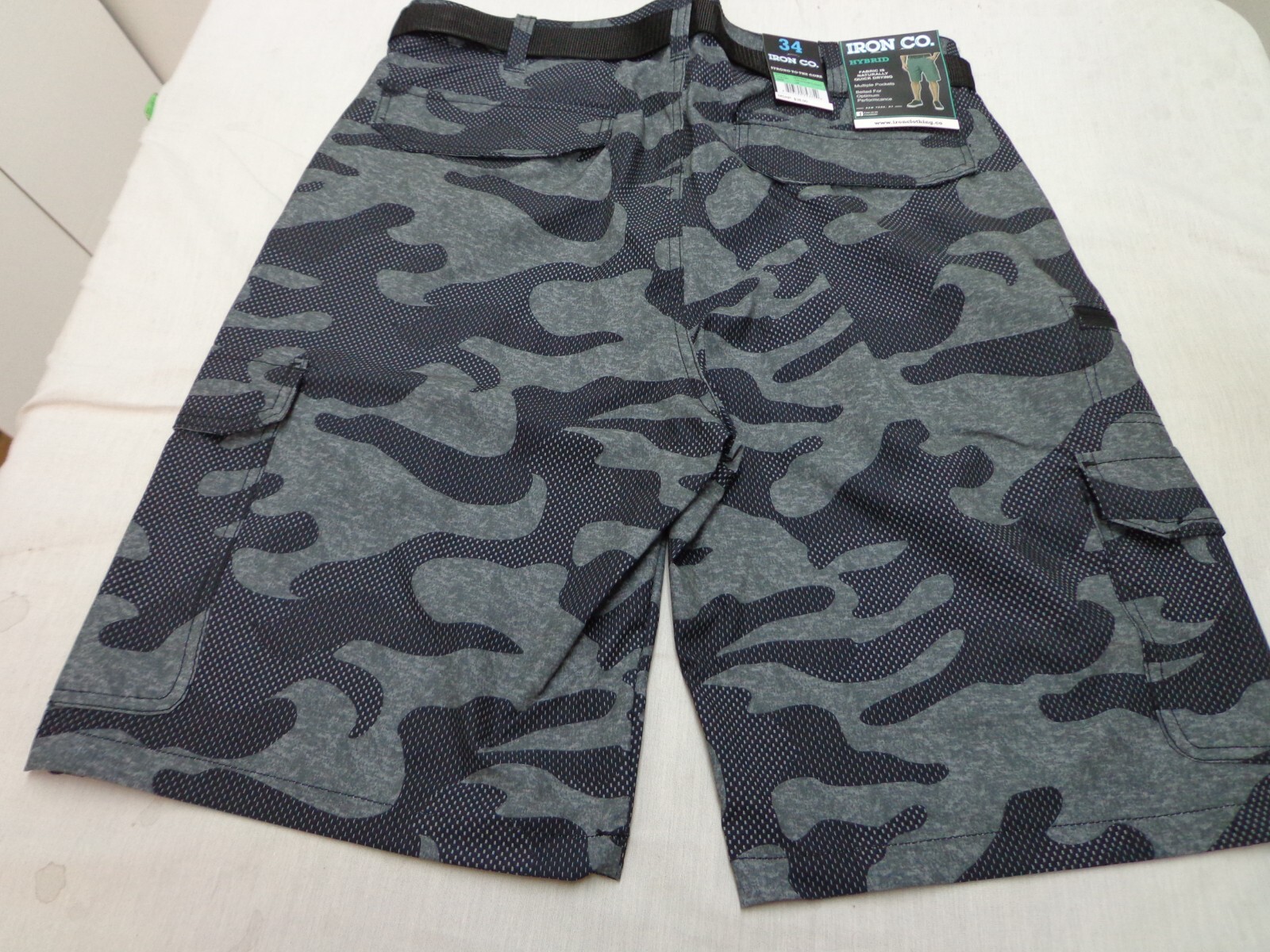 IRON CO. Hybrid Belted Shorts Gray Camo Size 34 NEW