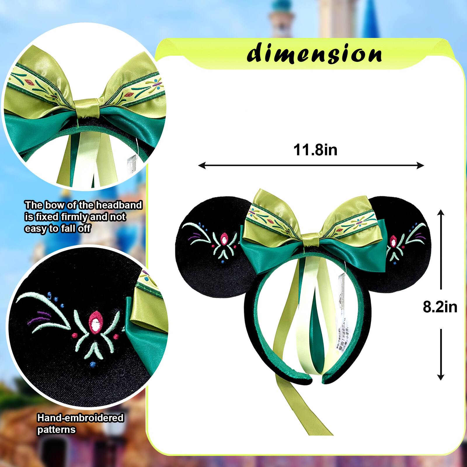 Disney-Park’s Authentic Frozen Anna Fantasy Springs Green Minnie Ears Headband