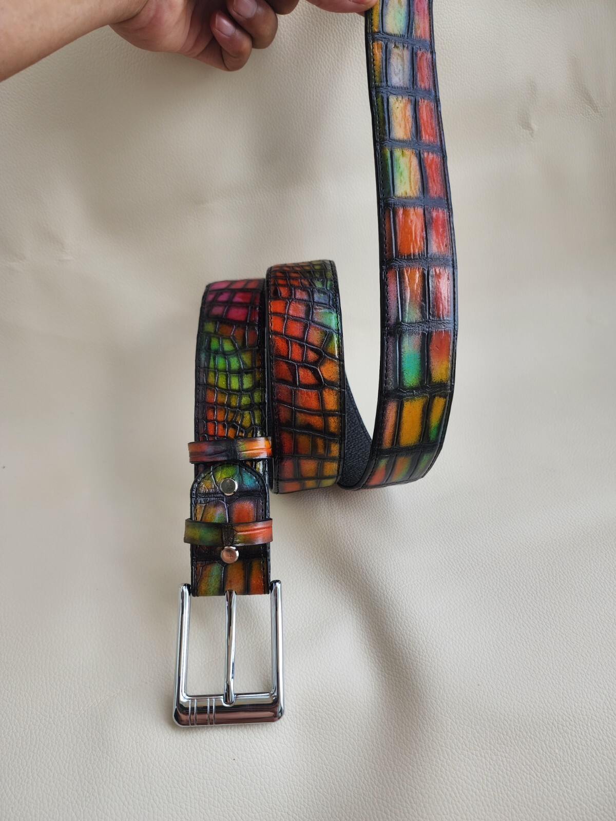 3.8CM Patina 100% Genuine,Real Leather Skin Men Silver Pin Buckle-Customize