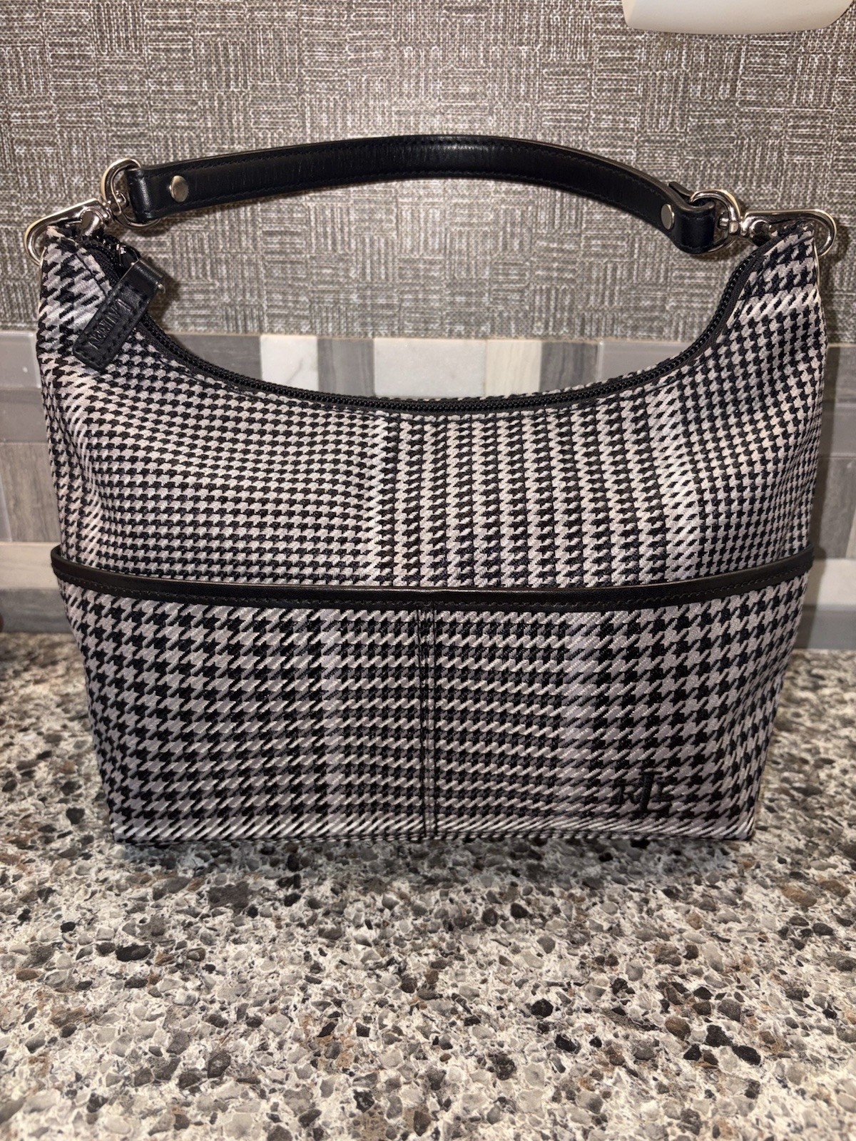 VTG Lauren Ralph Lauren Black/White Houndstooth Small Shoulder Bag Zip
