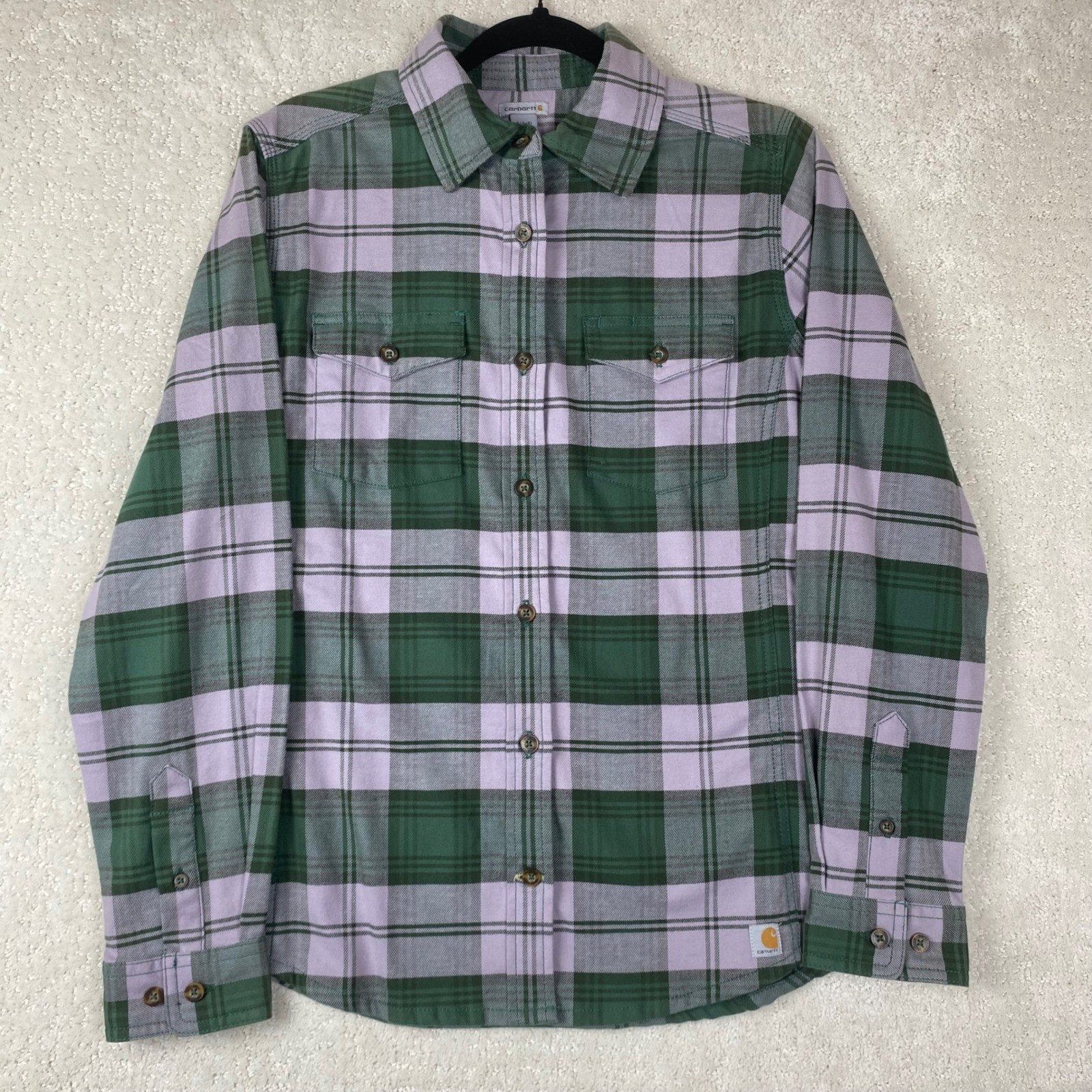 Carhartt Shirt Women’s S 4/6 Green Purple Plaid Cotton Spandex NWT Gorpcore