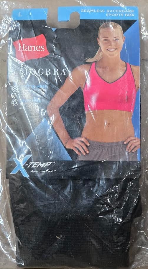 Pack 2 Hanes Racerback Sports Bra JOGBRA Comfort Fit Seamless bra, Black, Large
