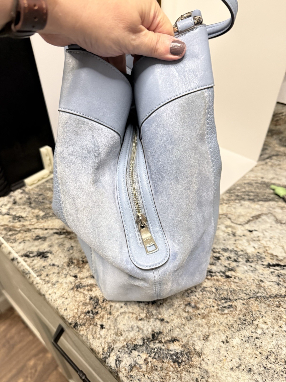 Authentic Coach J1881-F31415 Lexy Cloud Blue/Silver Pebble Leather Shoulder Bag