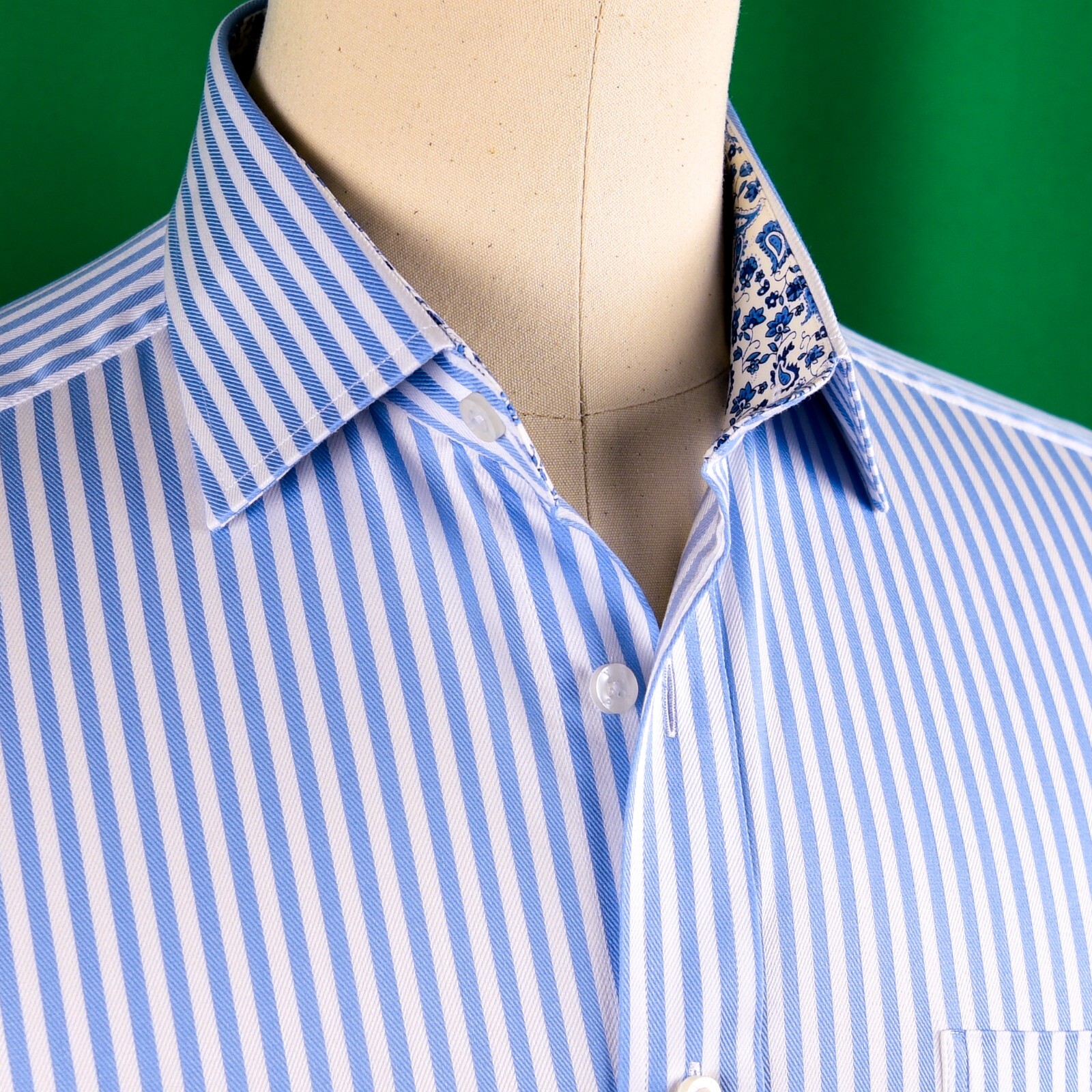 Mens Blue Formal & Business Dress Shirt Herringbone Twill Striped Floral Paisley