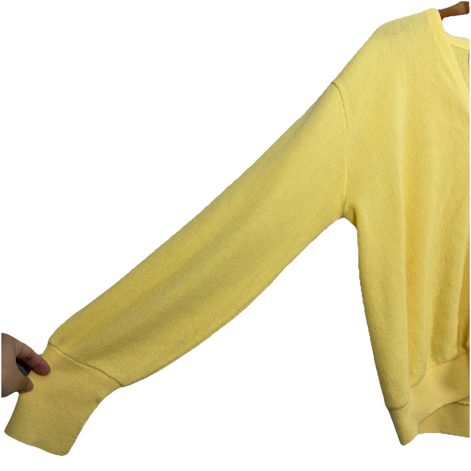Vtg IZOD Lacoste Mens L Acrylic Cardigan Sweater Yellow USA Made Preppy Grandpa