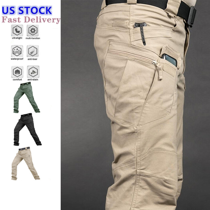 Tactical Mens Pants Work Cargo Combat Hiking Outdoor Waterproof Trousers Pants