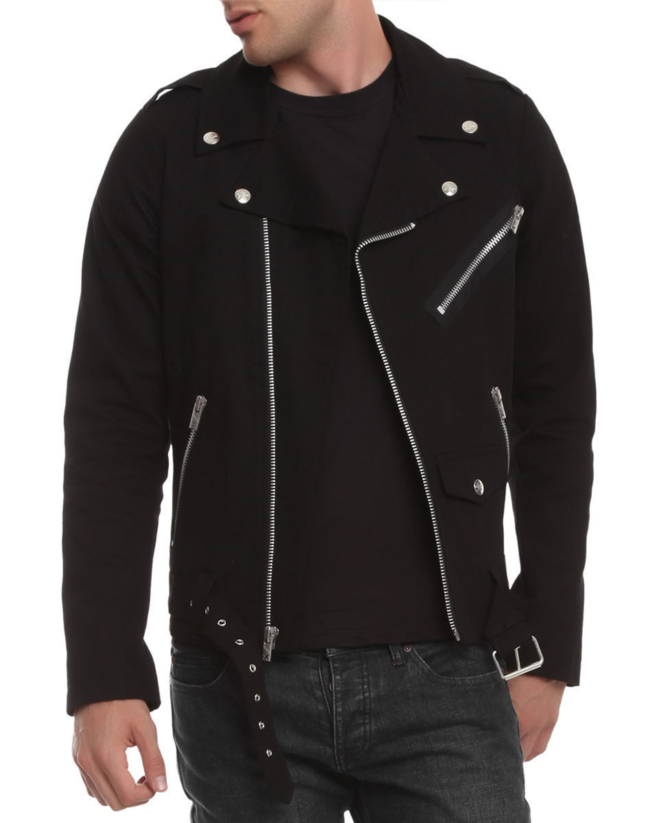 Mens Biker Jacket Black Motorcycle Goth Punk Moto 100% Cotton