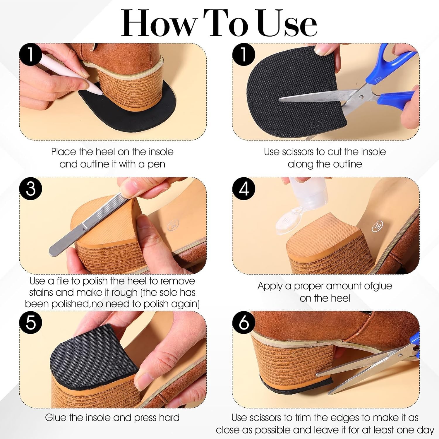 2 Pairs Shoe Repair Rubber Heels, Anti-Slip Shoe Heel Repair Kit Cuttable Boot H