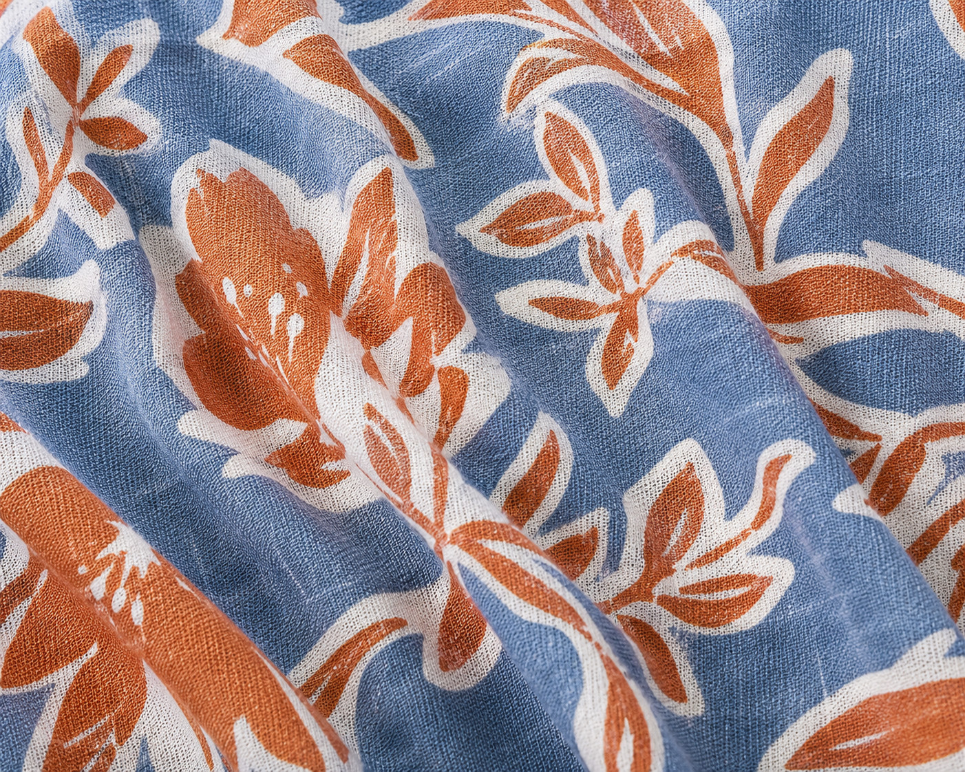 Denim & Co Naturals XL Blue Bayou Floral Linen Blend Midi Dress Pockets