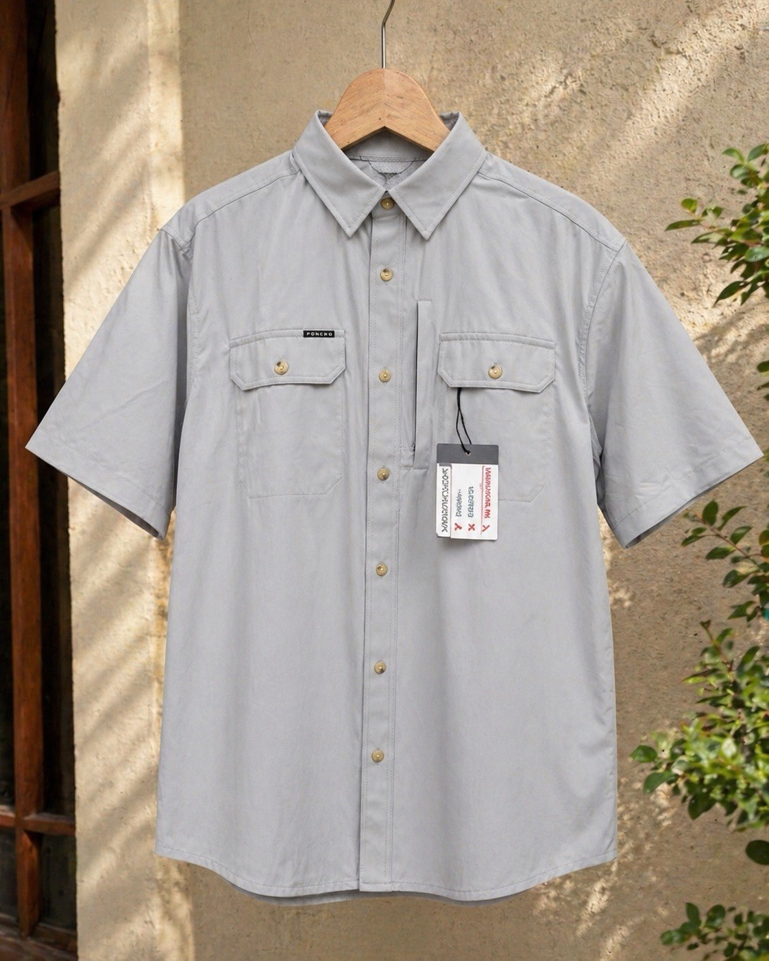Poncho Short Sleeve Shirt The Grey Fox Mens Size Medium Slim Fit Button Up