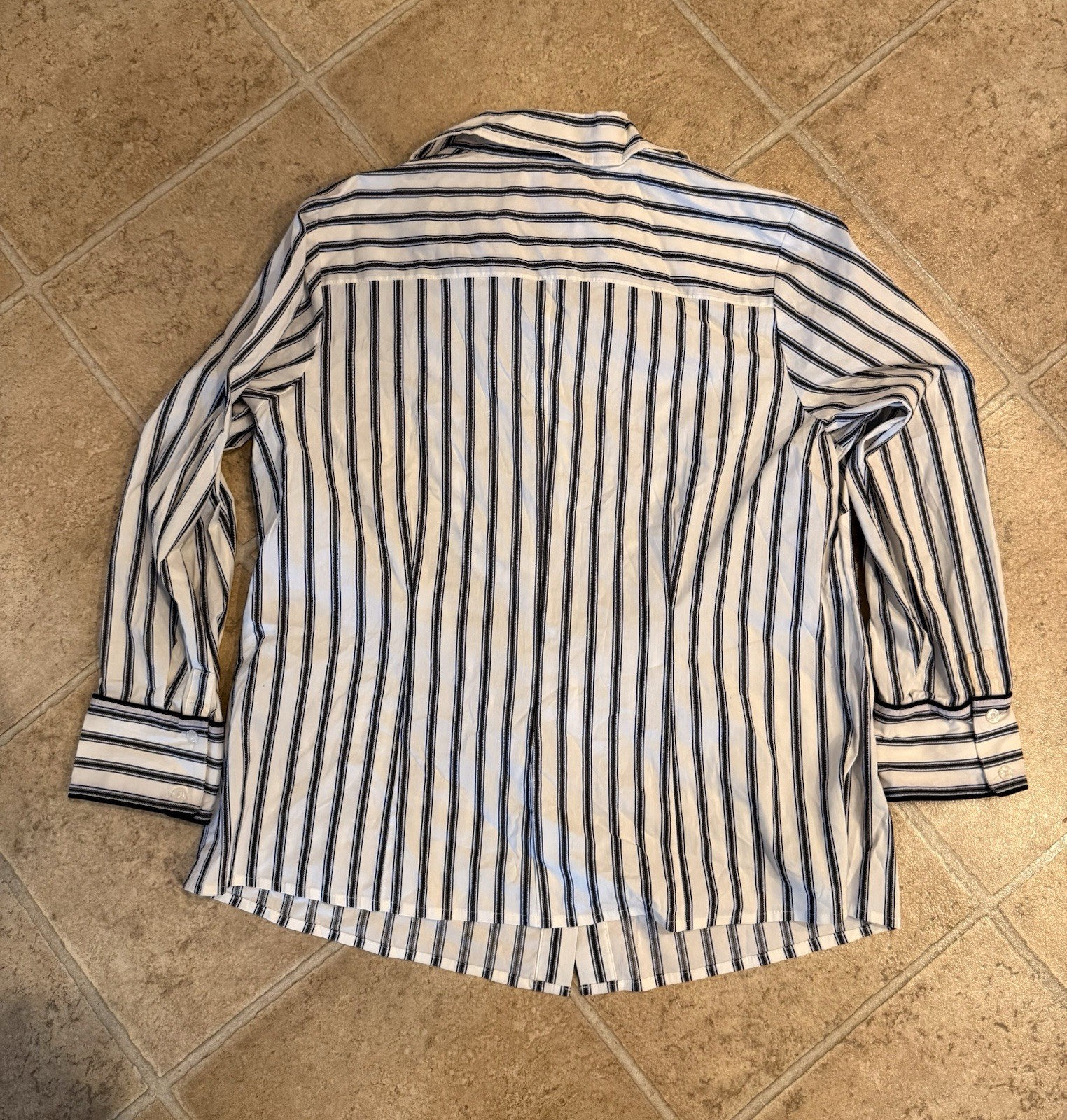 Lane Bryant White Blue Striped Collared Button-Up Long Sleeve Stretch 14/16
