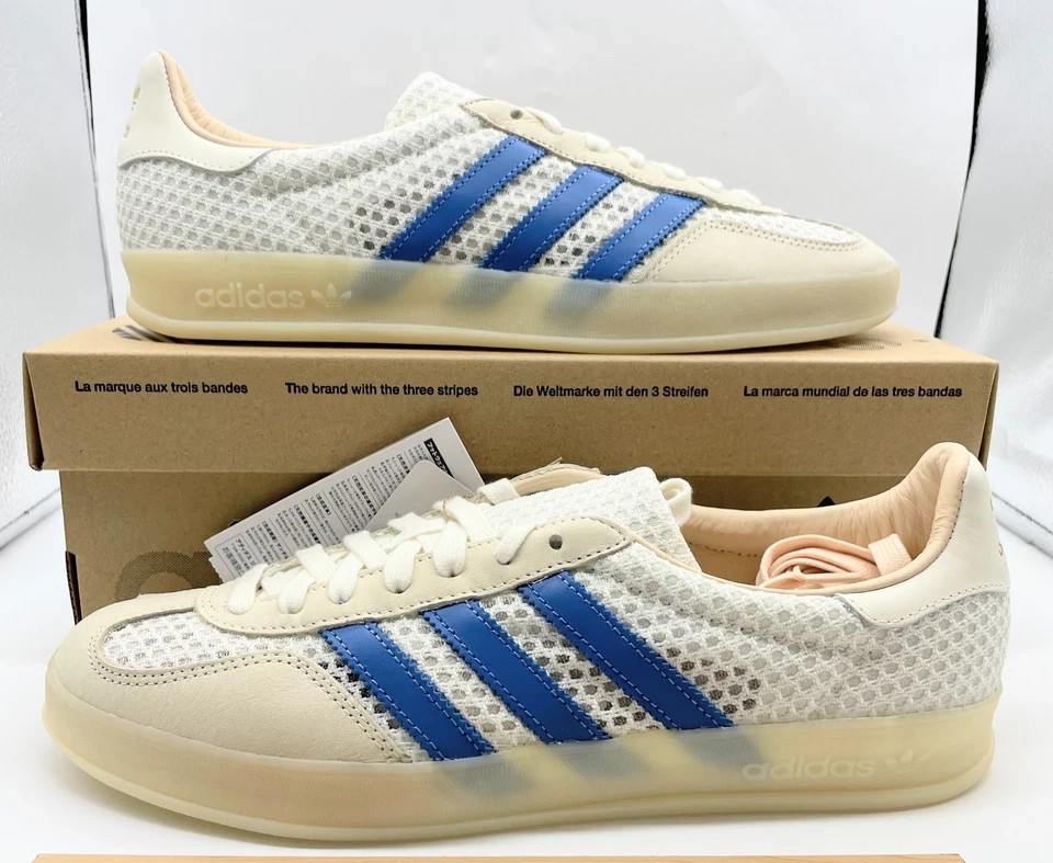 adidas Originals Gazelle Indoor Shoes Off White Focus Blue Sneakers Mens JH5419