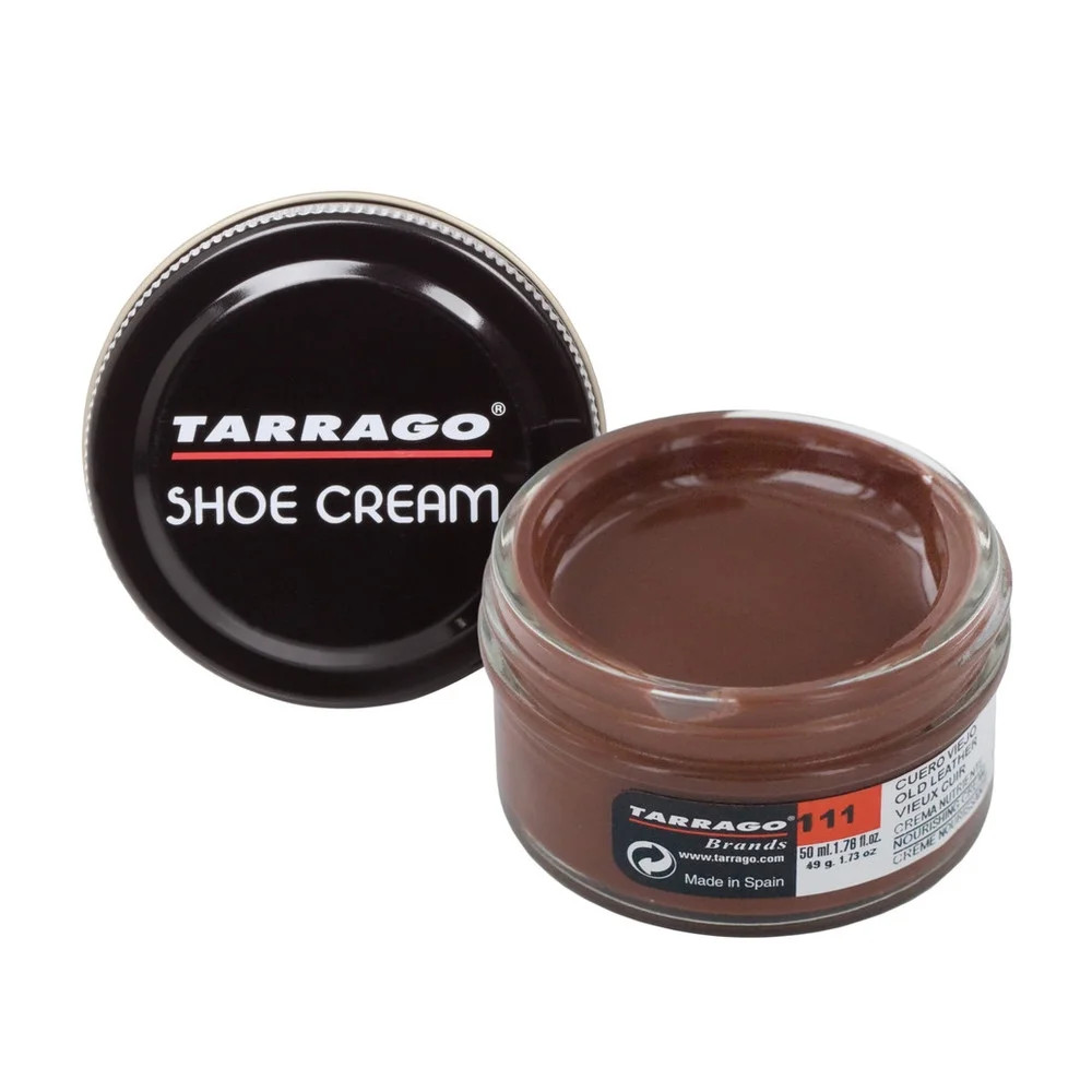 tarrago shoe cream, 111 old leather, 1.7 ounce glass jar, leather care & shine