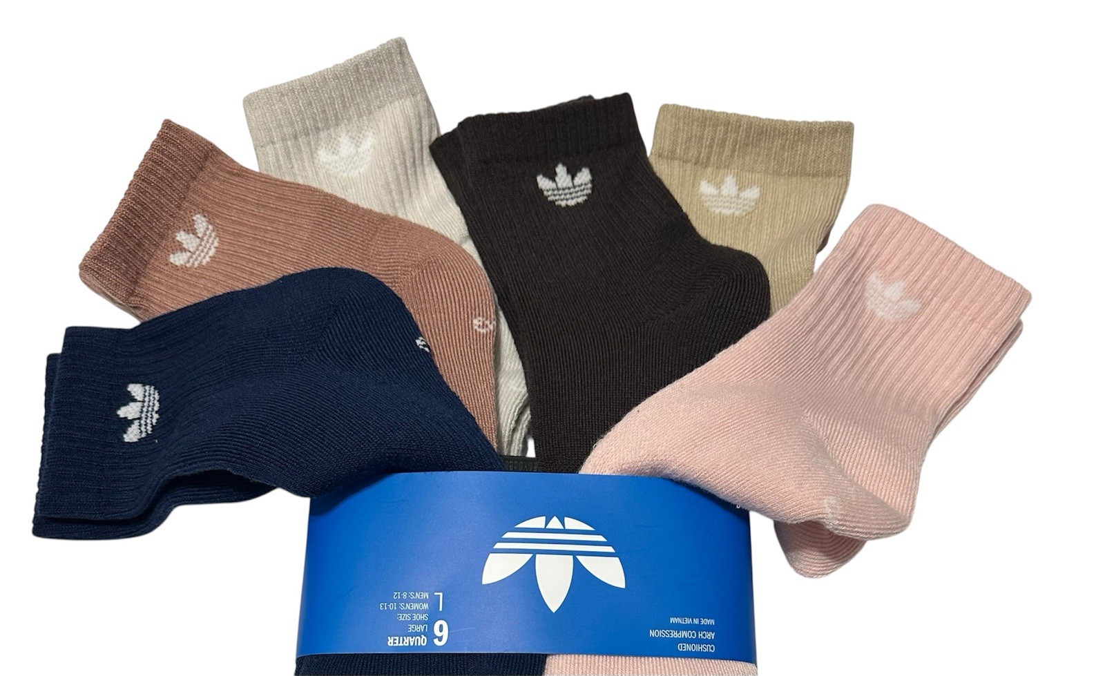 Adidas Men’s 6-Pairs Cushioned Quarter Crew Socks Arch Compression Assorted 661