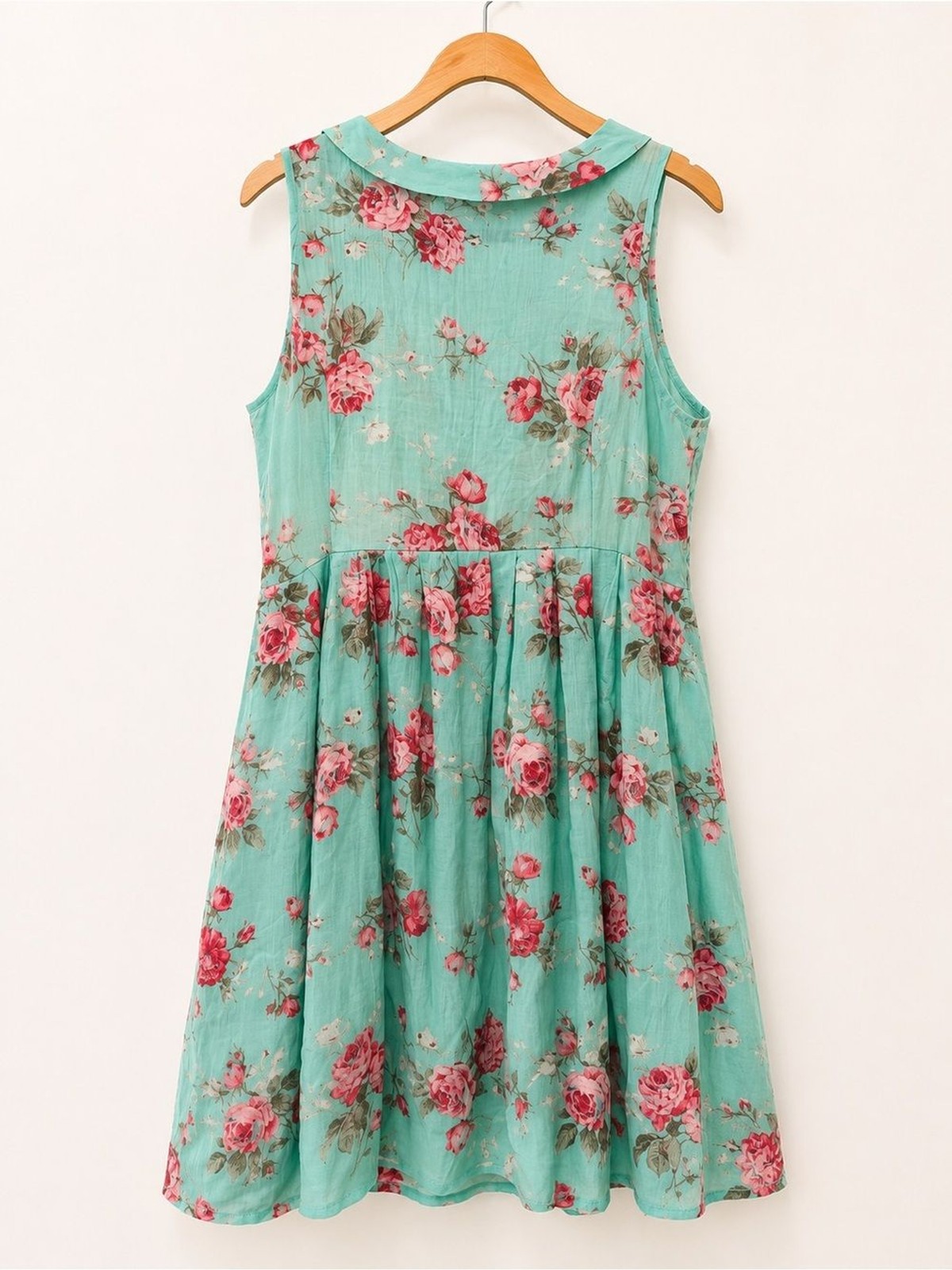 Knitted Dove 100% Cotton Womens Floral Mint Green Peter Pan Collar Dress Size XL