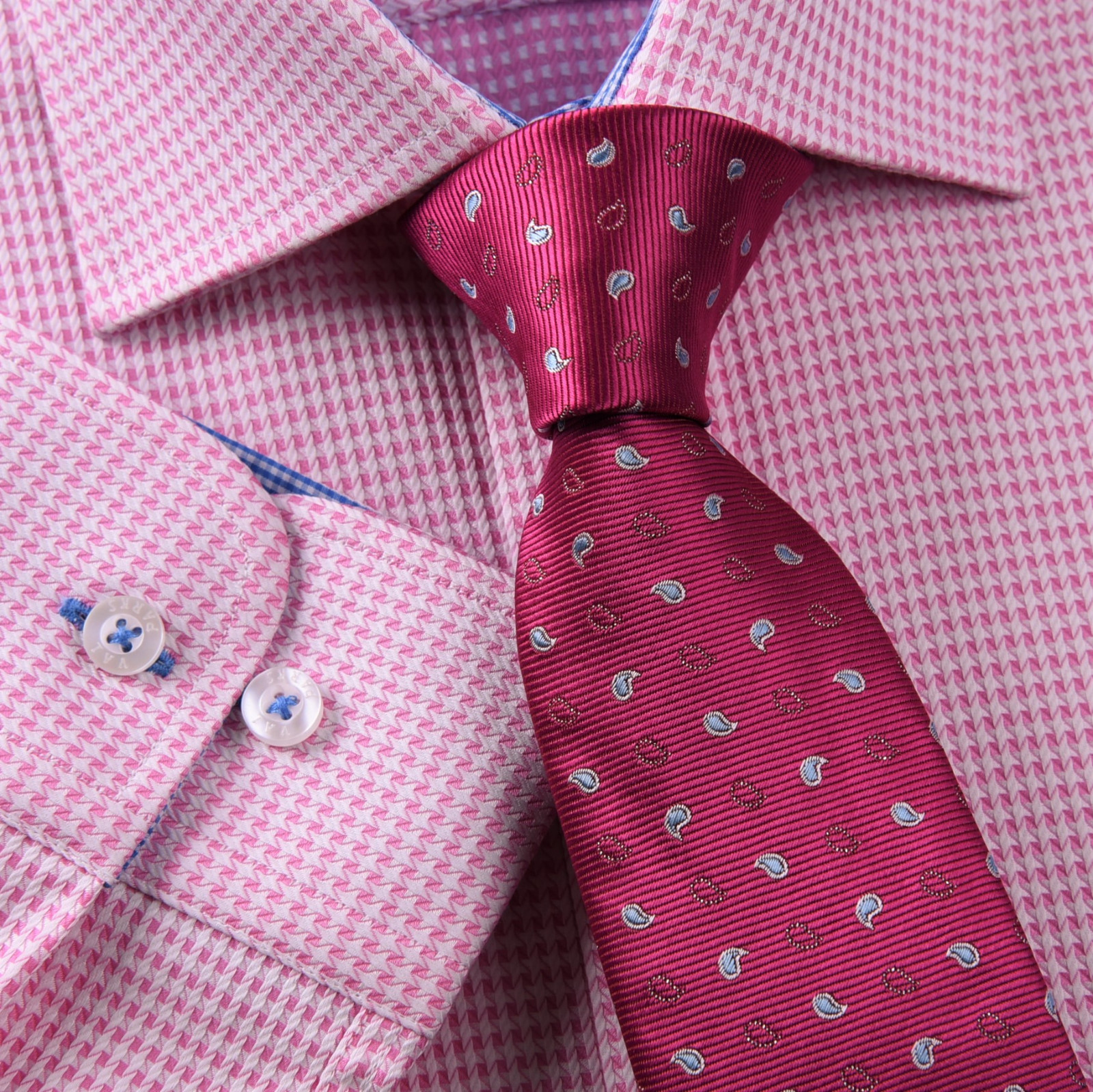 Pink Houndstooth Dress Shirt Retro B2B Plaids & Checks Mens Semi Formal Business