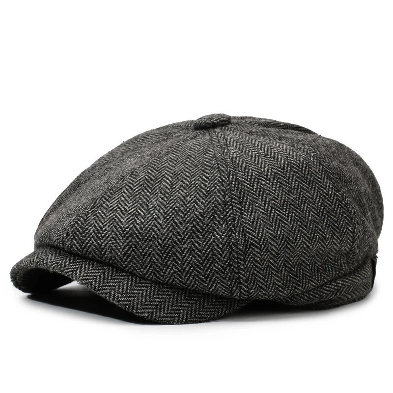 Newsboy Hat Flat Cap Driver Herringbone Tweed Plain Wool Baker Boy Classic Golf