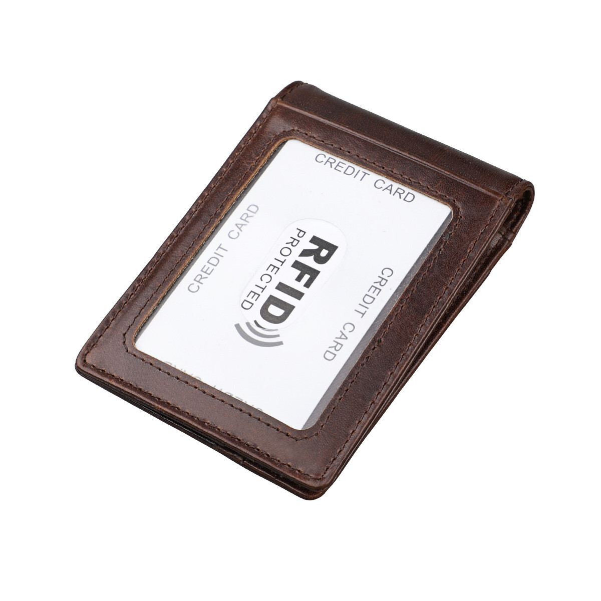 Mens Minimalist Money Clip Slim Bifold RFID Blocking Leather Front Pocket Wallet