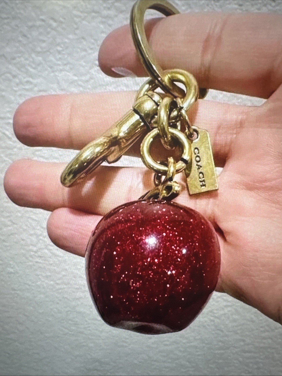 Coach Red Apple Bag Charm Keychain Resin Metal Brass Purse Decoration