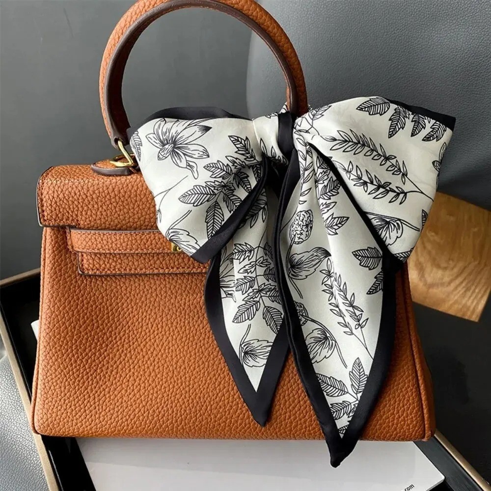 Women Floral Satin Silk Skinny Scarf Hair Ribbon Neck Tie Bag Handle Wrap