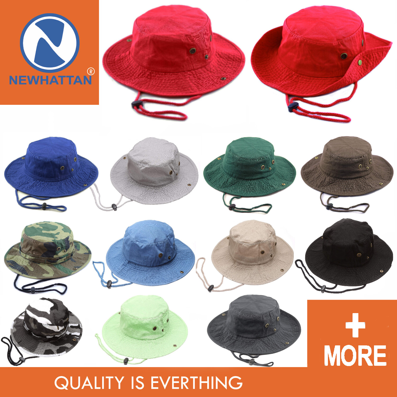 Newhattan Safari Bucket Hat Fishman Chinstrap 100% Cotton [CAMO 65cotton 35poly]