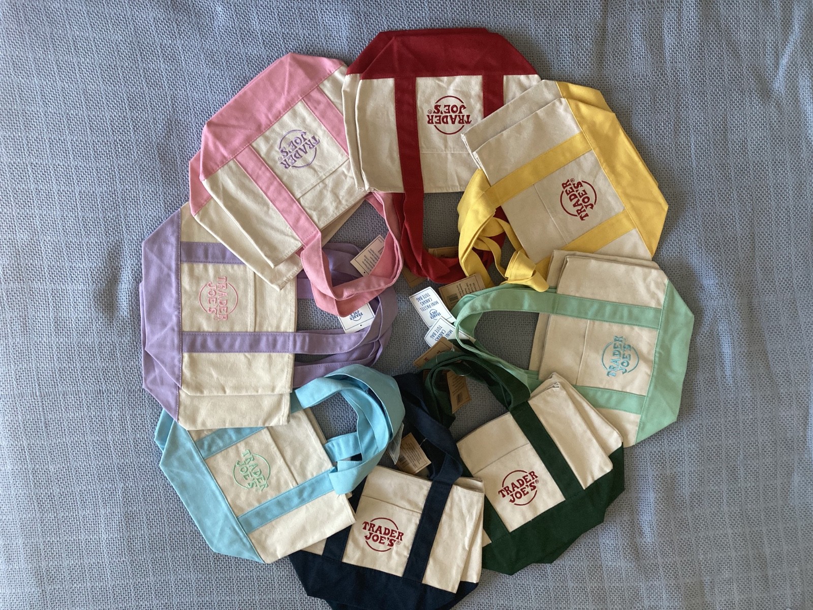 NEW! Mini Trader Joes canvas tote bags in original and pastel colors