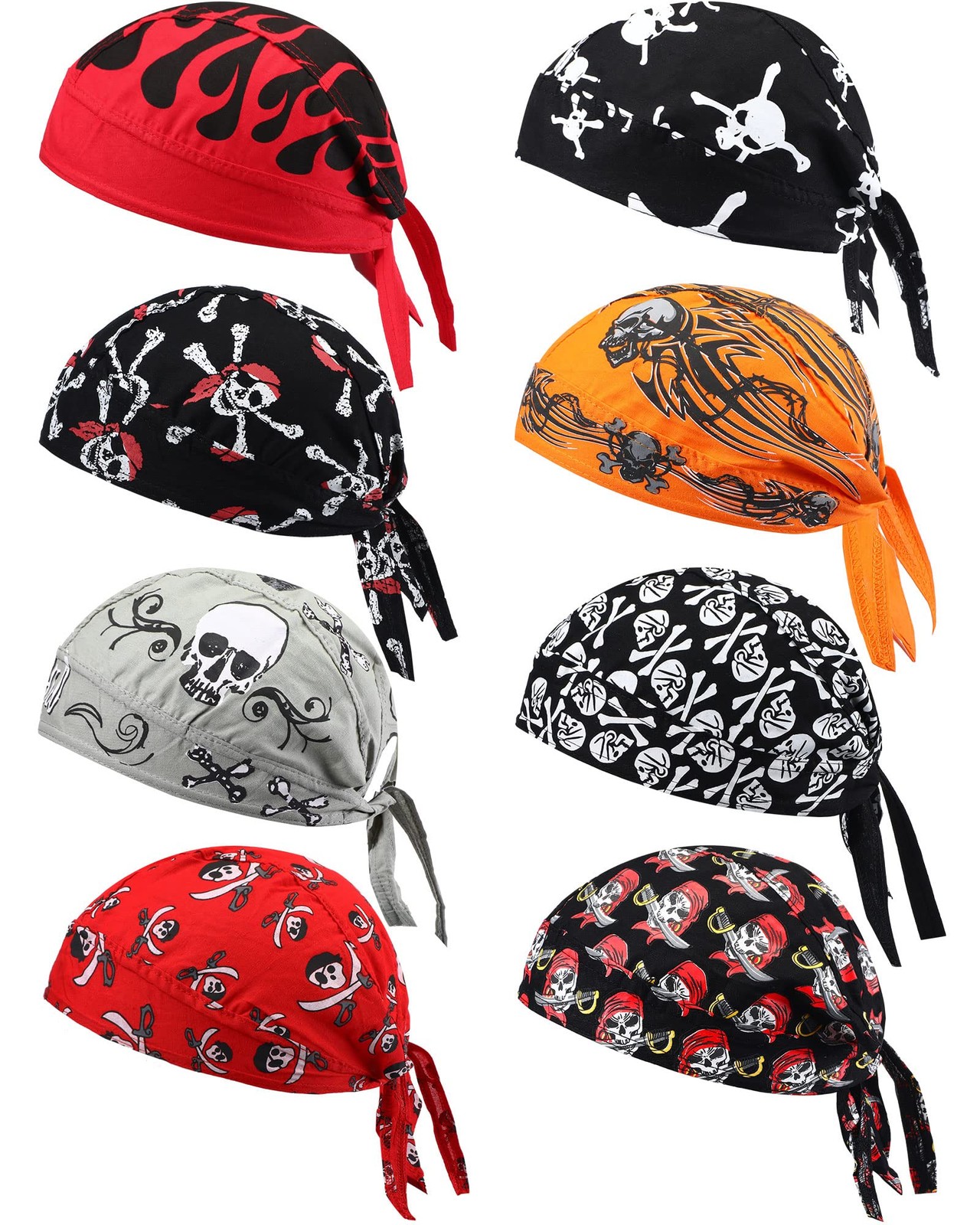Foaincore 8 Pack Do Rag Skull Caps for Men Sweat Wicking Doo Rags Cooling Hel…