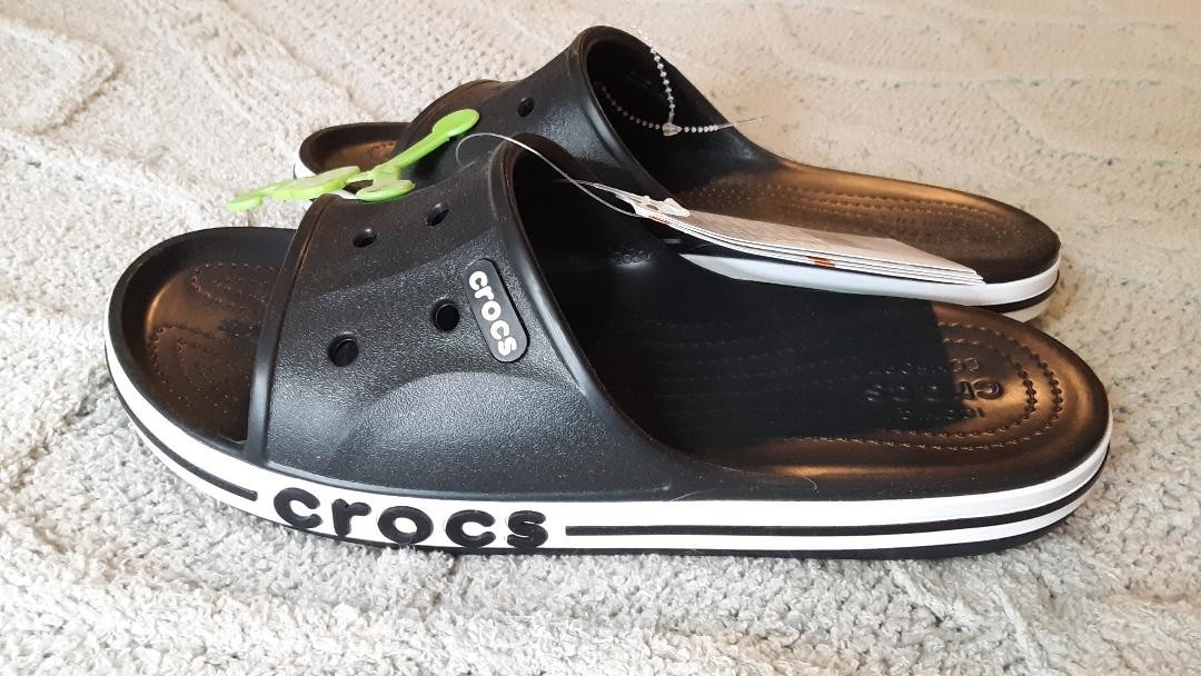 Crocs Adult Bayaband Slide Sandals Black/White Women’s 6 NWT