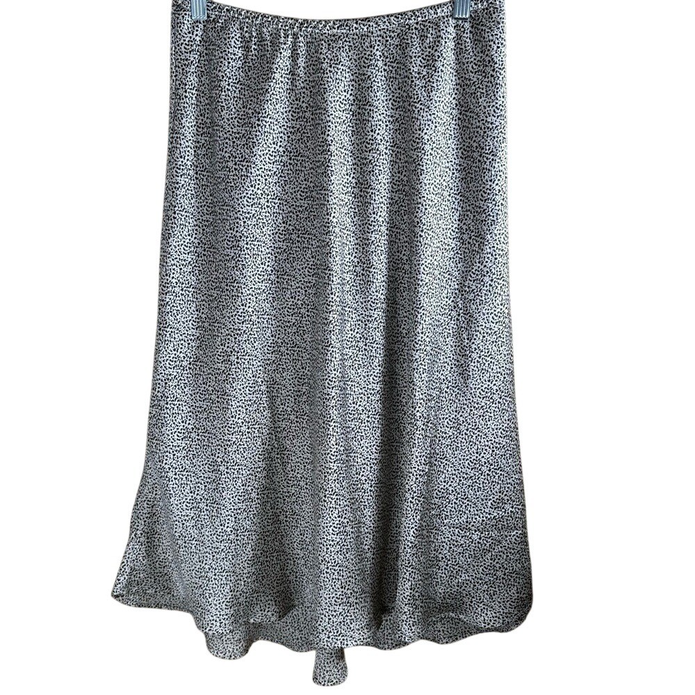 Sienna Sky Black And Cream Speckled Satin Skirt Size L Elastic Waist Mid Length
