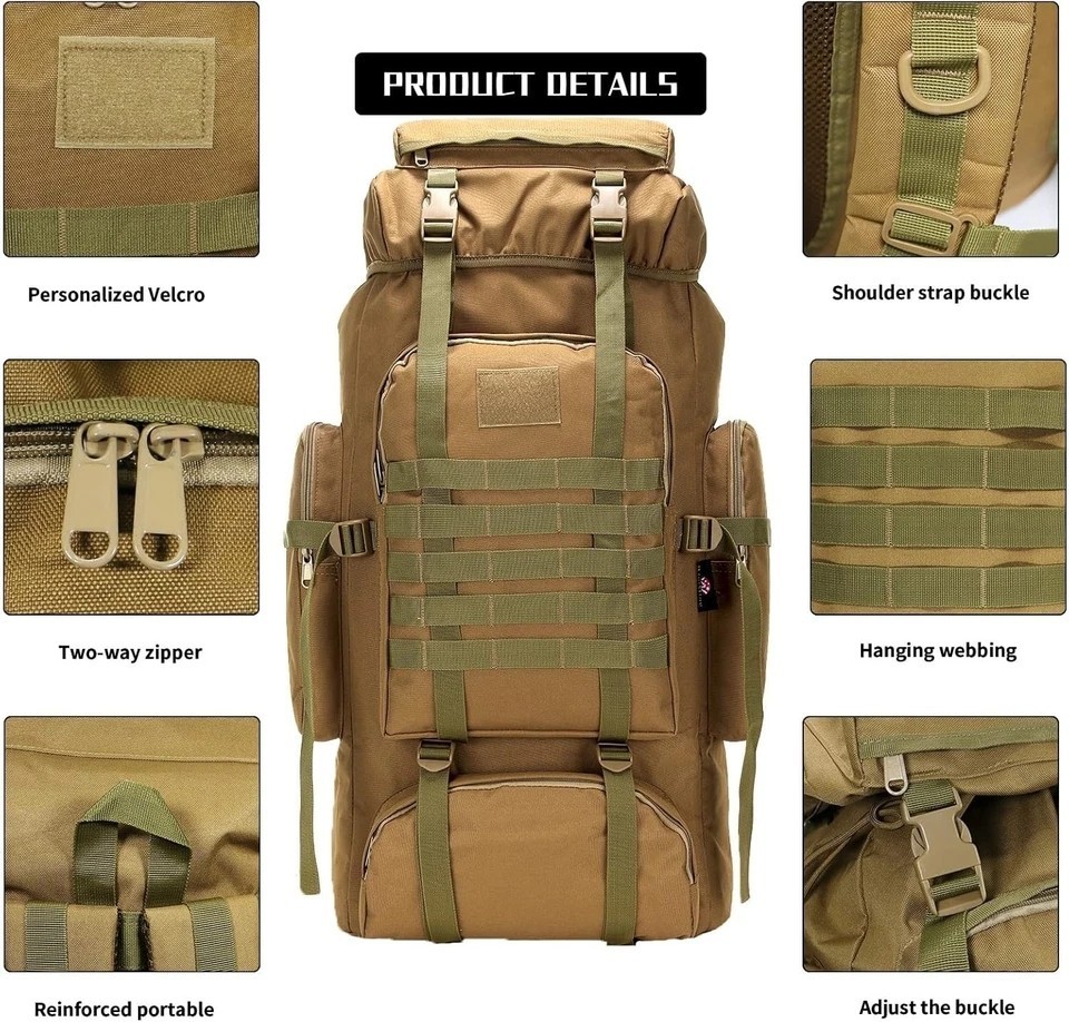 100L Large Tactical Military Backpack Waterproof Rucksack Hiking Laptop Backpack