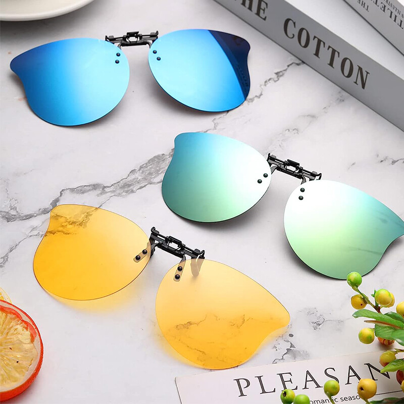 Polarized Clip-on Sunglasses Rimless Flip Up Lens Fit Over Prescription Glasses