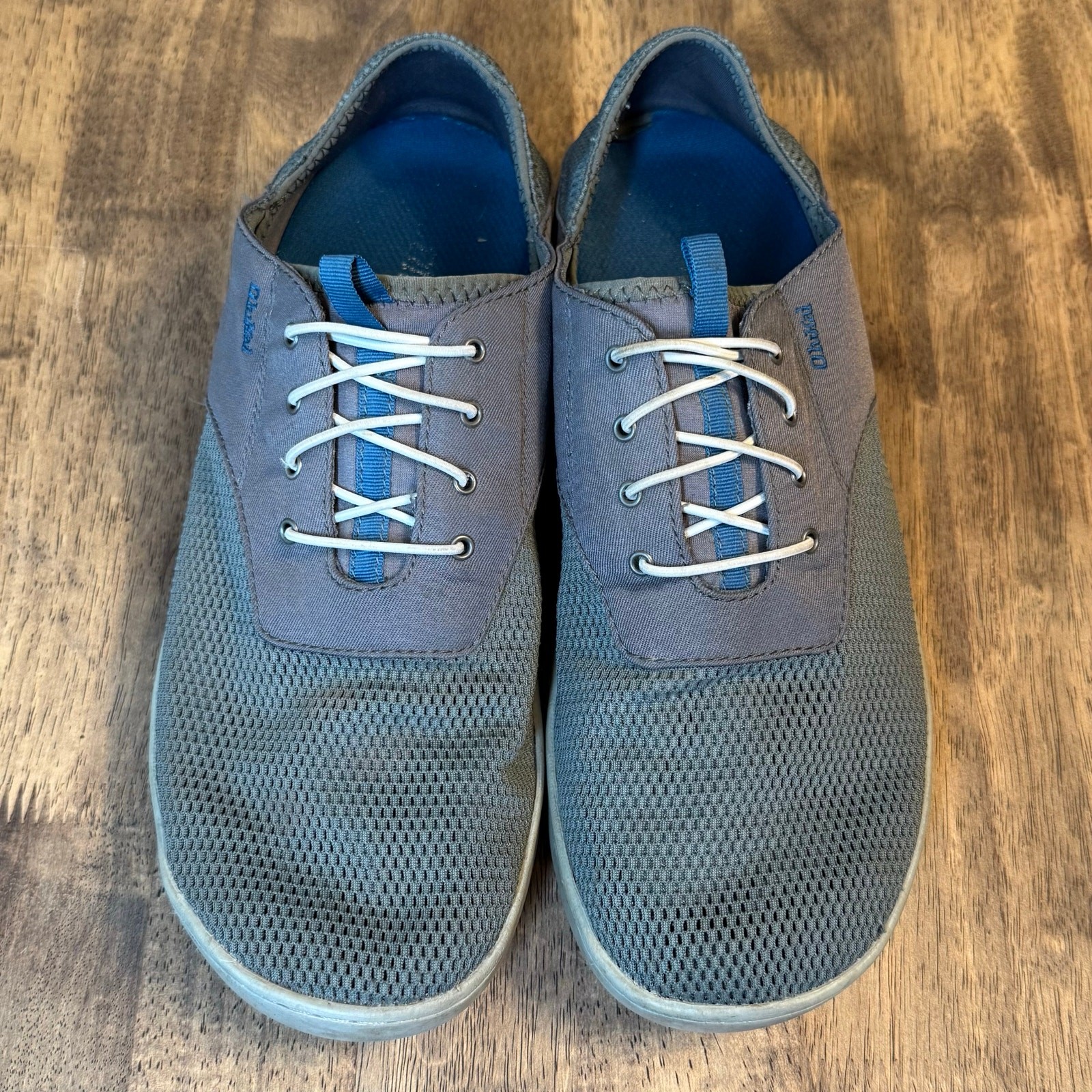 Olukai Boat Shoes Nohea Moku No Tie Beach Casual Slip On Gray/Blue Men’s Size 11