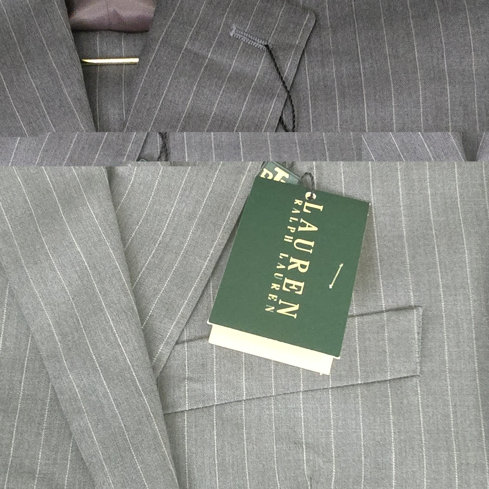 Lauren Ralph Lauren Gray Pinstripe Wool 2-Piece Suit 42 Short 36W 2-Button