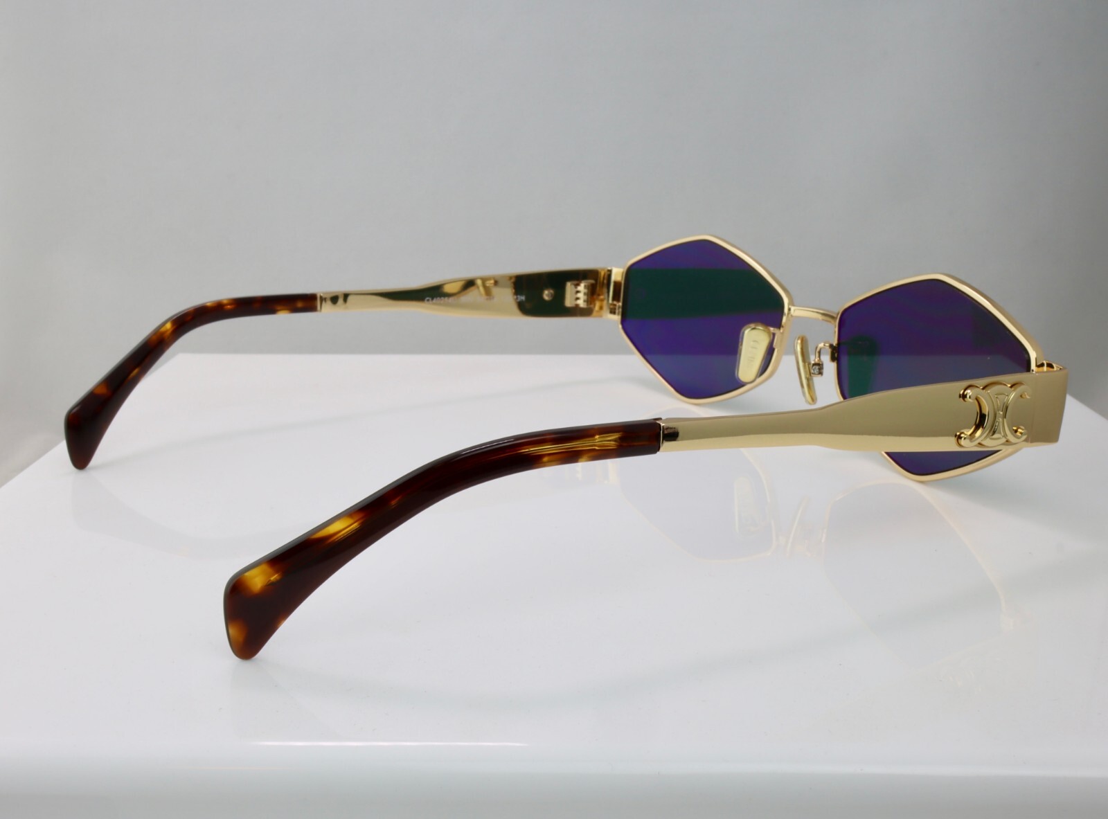 Celine CL40254U 30N 54mm Rectangle Gold Sunglasses with Green Lens